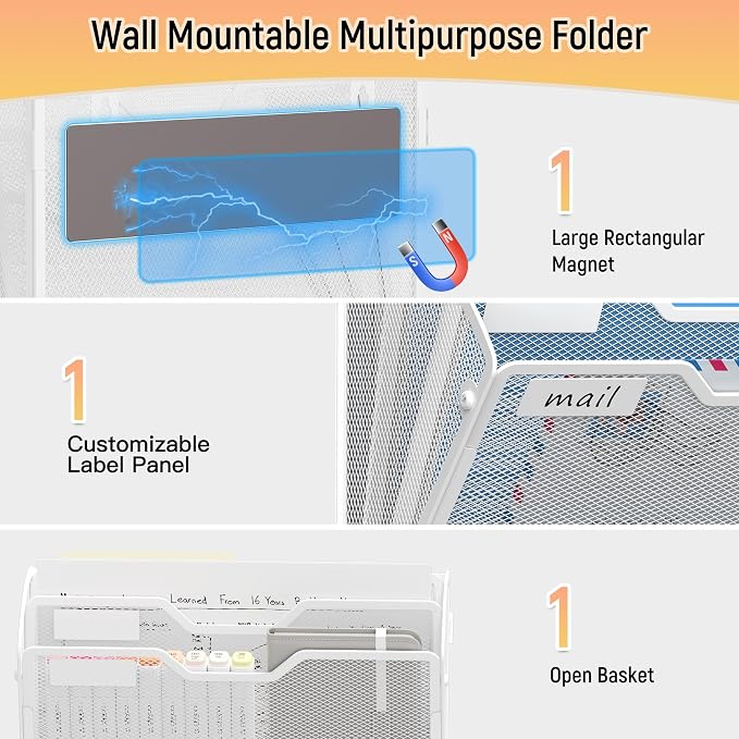 Docnest 3 Pack 3 Tier Dual-Mount Magnetic Mesh File Holders, Wall Organizer | - Image 4