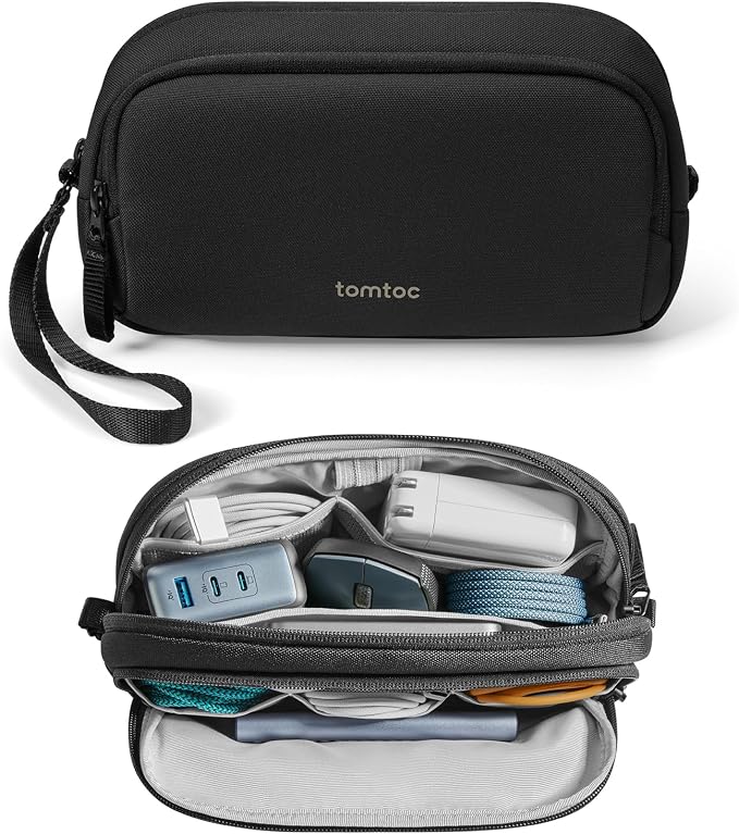 tomtoc Electronic Organizer Travel Case, Water Resistant Dual Compartment Tech by tomtoc