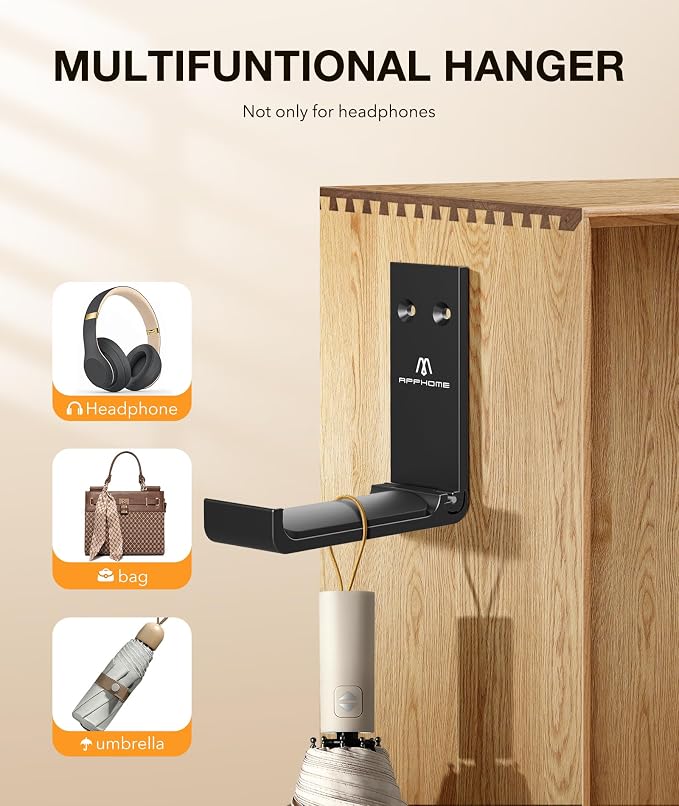 Foldable Aluminum Headphone Stand & Headset Holder Mount, Under Desk Wall Hook - Image 8