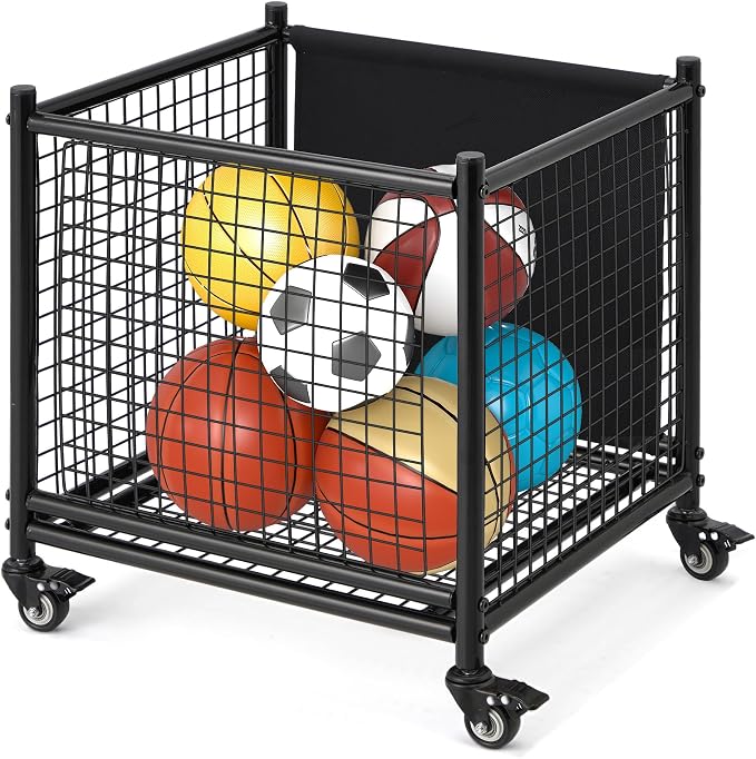 AECOJOY Ball Cart Storage, Rolling Basketball Bin by AECOJOY