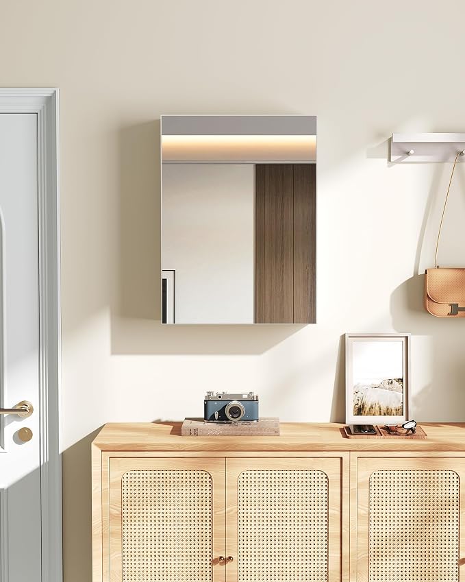 Bathroom Medicine Mirror Cabinet, 17.7'' x 23.6'', Wall-Mounted Bathroom Vanity - Image 4