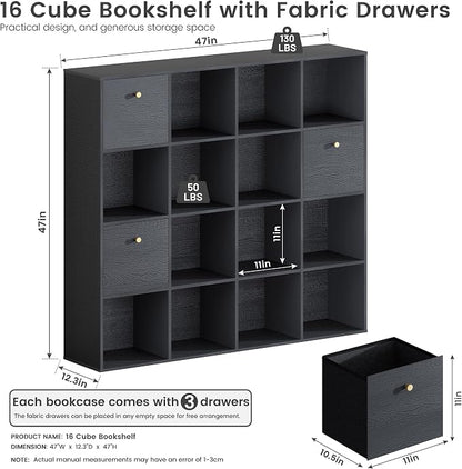 Black Cube Storage Organizer, 16 Open Cubes Bookshelf - Image 2