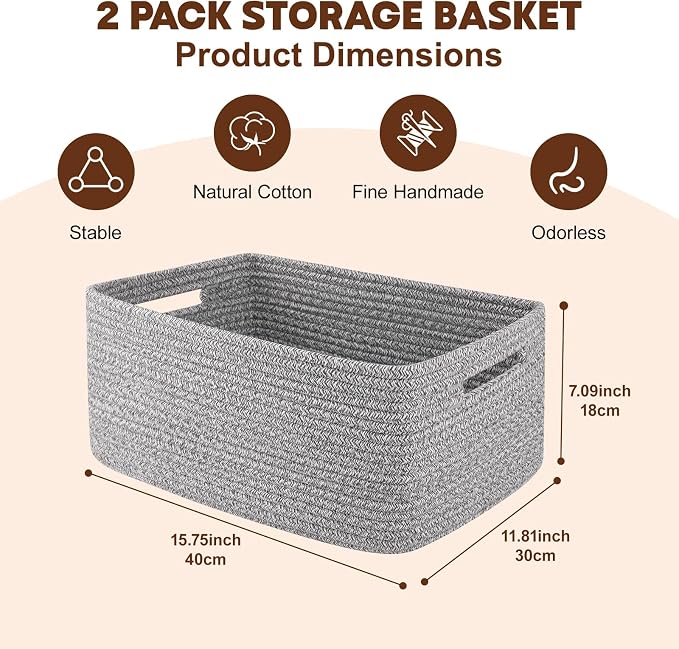 OIAHOMY Storage Basket for Shelves, Closet Cube Storage Bins Baskets for - Image 2
