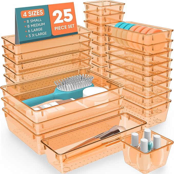 25 PCS Plastic Drawer Organizer Set, 4-Size Versatile Organizer Trays & storage by SpaceHacks