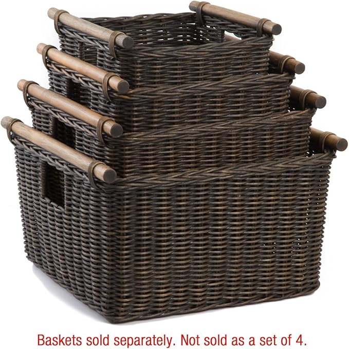 The Basket Lady Deep Pole Handle Wicker Storage Basket, 15 in L x 15.5 in W x - Image 4
