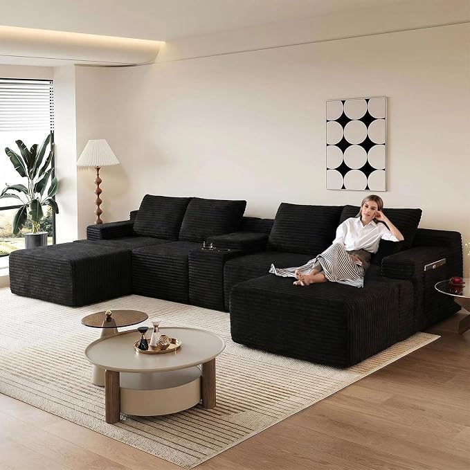 GNIXUU 140.6" Oversized U Shaped Black Boneless Sectional Couches - Image 3