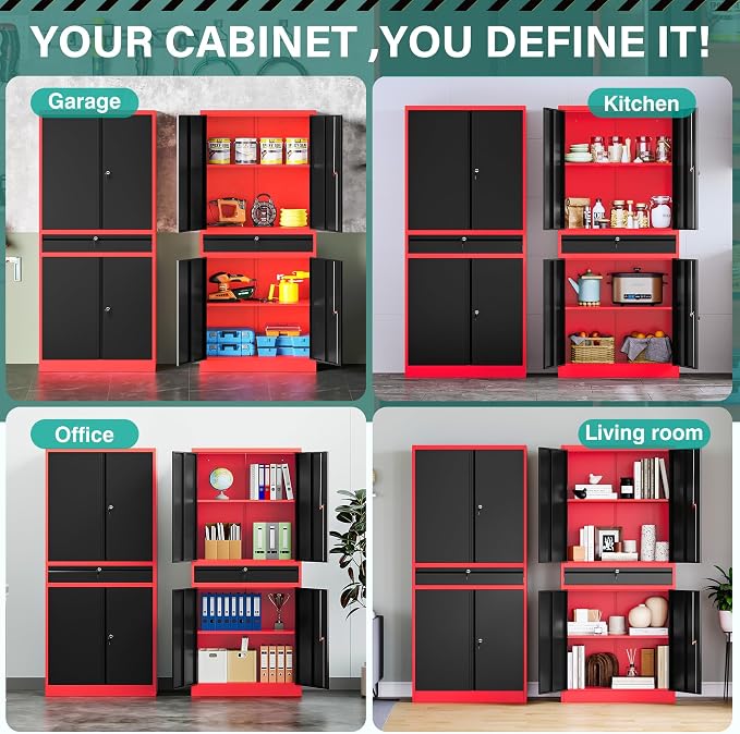 Metal Storage Cabinet with Drawer and Lock, Garage Storage Cabinet with Locking - Image 5