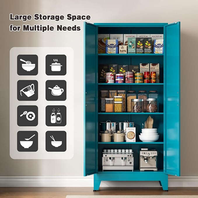 71" Tall Metal Pantry Cabinet, Kitchen Storage Cabinet - Image 4