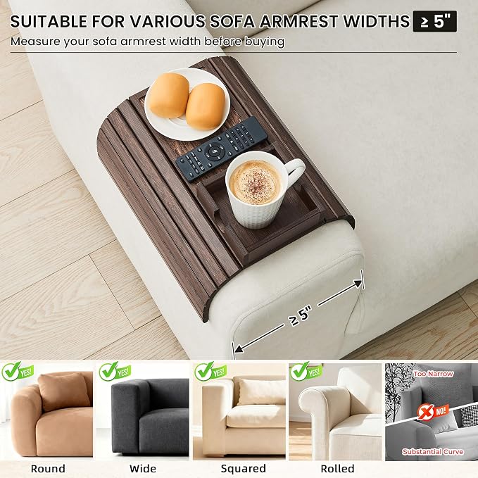 Bamboo Sofa Arm Tray Table, Foldable Couch Cup Holder, Anti-Slip Wide Couch Arm - Image 6