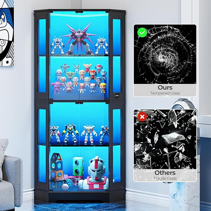 IRONCK 71 Inch Carbon Fiber Corner Glass Display Cabinet - Image 6