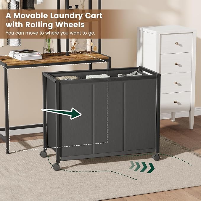 Laundry Hamper with 3 Section Rolling Bags and Shelf, 4 Tiers Tall Laundry - Image 5