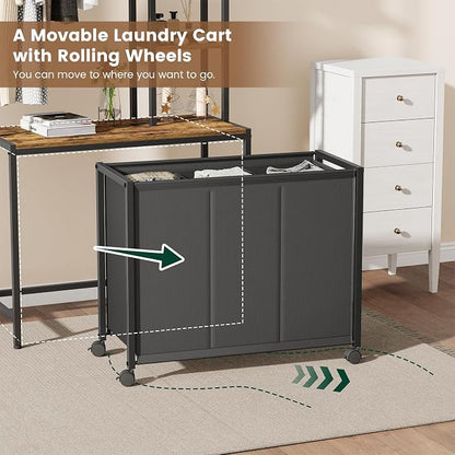 Laundry Hamper with 3 Section Rolling Bags and Shelf, 4 Tiers Tall Laundry - Image 5