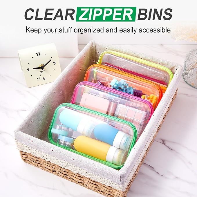 Hoolerry 4 Pcs Hard Clear Zipper Case Makeup Bags Plastic Pencil Pouch - Image 6