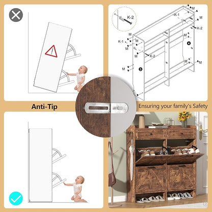 Thacuok Shoe Cabinet with 4 Flip Drawers & 2 Storage Drawers, Rustic Farmhouse - Image 7