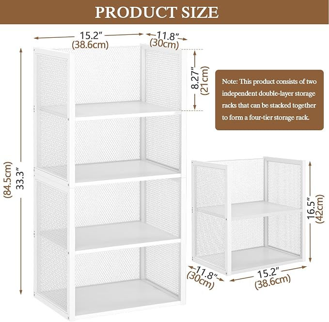 4-Tier Stackable Closet Organizers and Storage Basket, Wire Clothes Shelf - Image 2