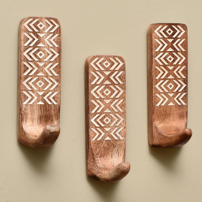 IndianShelf 10 LB- 12 Pieces Decorative Wood Adhesive Wall Hooks–Boho Peel and by IndianShelf