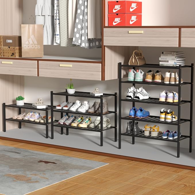 5 Tier Bamboo Shoe Rack for Closet Free Standing Wood Shoe Shelf for Entryway - Image 4