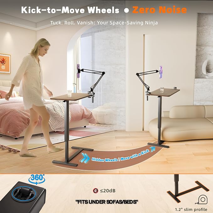 Overbed Bedside Table with Wheels, Adjustable Hospital Bedside Desk, Rolling - Image 5