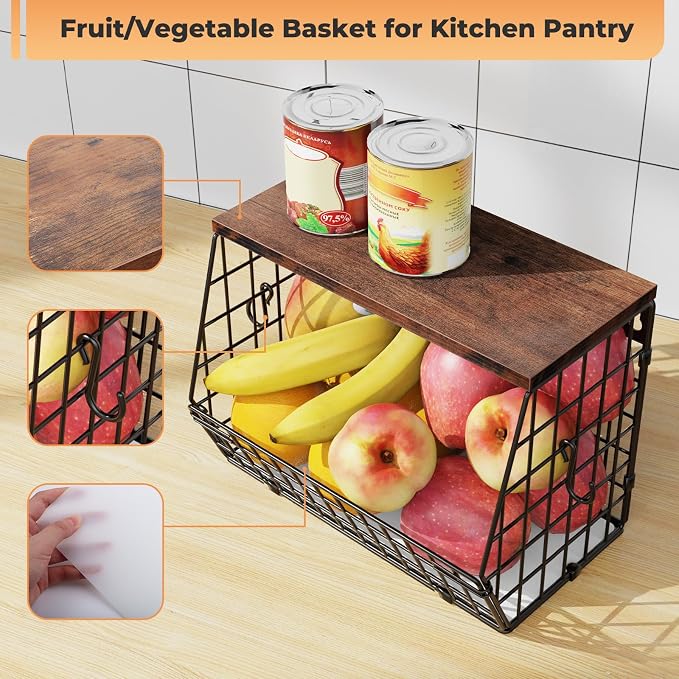 Fruit and Vegetable storage, 2 Set Wall Mounted Wire Baskets, Fruit Basket - Image 7