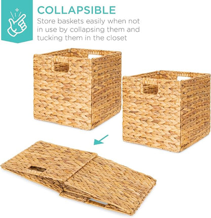 Best Choice Products 10.5x10.5in Pack of 5 Cube Storage Baskets, Water Hyacinth - Image 3