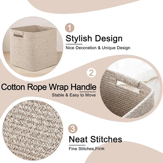 OIAHOMY Storage Cubes 11 Inch Storage Bins-3-Pack, Cotton Rope Woven Baskets - Image 4