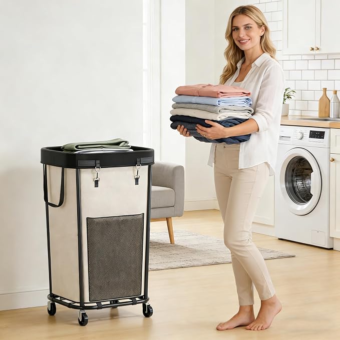 Laundry Basket with Lid and Wheels Rolling Laundry Basket, Removable Laundry - Image 7