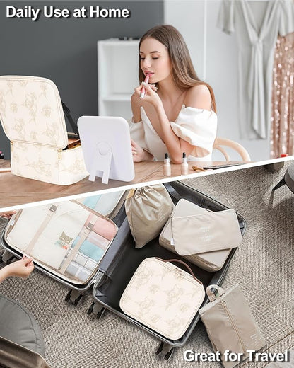Relavel Travel Makeup Bag with LED Mirror, Lily Flower | Portable Cosmetic - Image 7