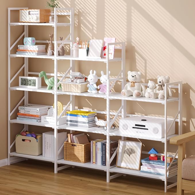 JSB No Assembly Folding Bookshelf, 4 Tier Industrial Metal Book Shelf - Image 2