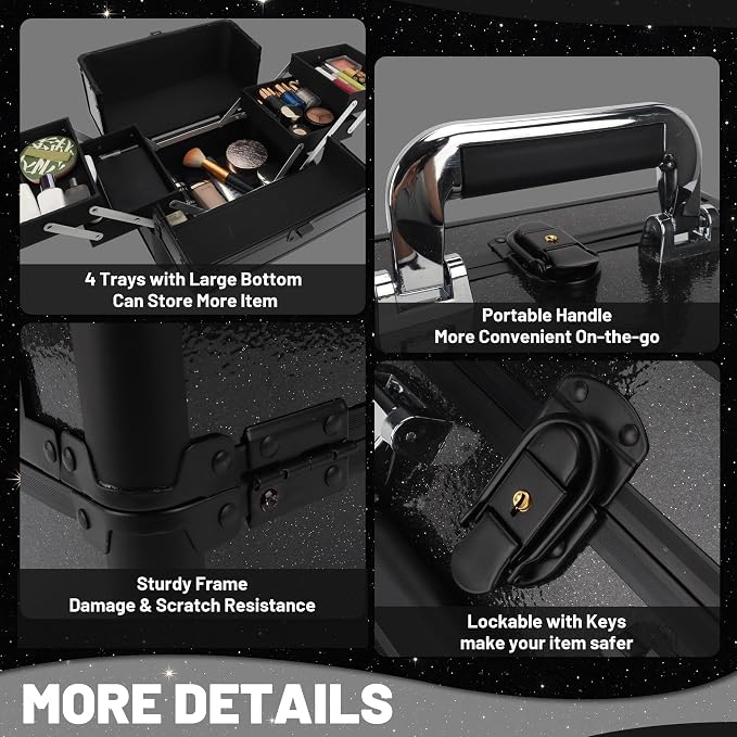 Large Makeup Train Case Cosmetic Organizer Case Makeup Box Portable Make Up - Image 5