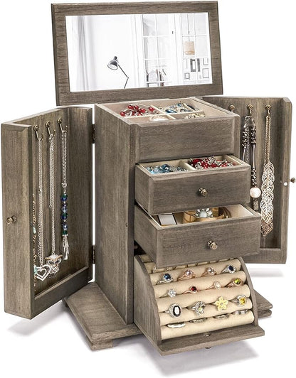 Emfogo Jewelry Box for Women, Rustic Wooden Jewelry Boxes & Organizers by Emfogo