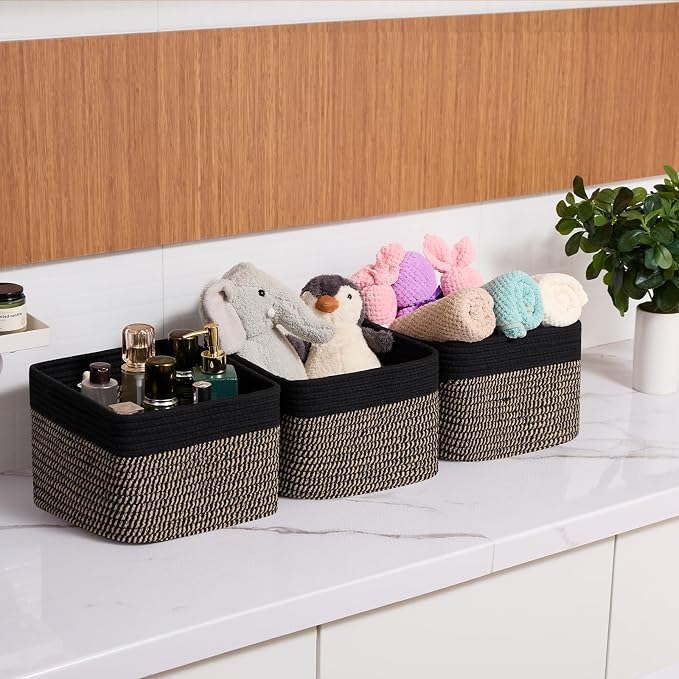 Small Organizing Baskets for Cubes Shelf, 9.7x9.7x7.1 Inch Rope Woven Storage - Image 6