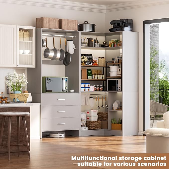 Aheaplus Closet System with 3 Drawers, 2 Hanging Rods & Corner Tower, Corner - Image 3