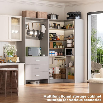 Aheaplus Closet System with 3 Drawers, 2 Hanging Rods & Corner Tower, Corner - Image 3