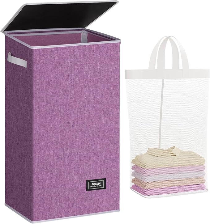 SOLEDI Laundry Hamper with Lid 100L Large & Tall Collapsible Laundry Basket by SOLEDI
