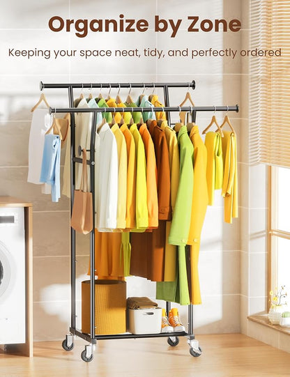 Double Rods Clothes Rack, Rolling Clothing Rack - Image 6
