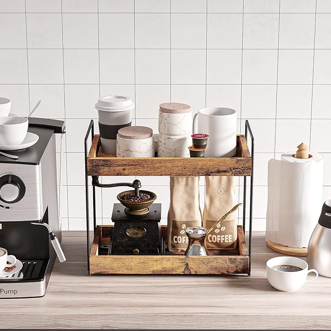 2-Tier Wood Bathroom Counter Organizer, Kitchen Spice Rack | Multi-Use Storage - Image 5