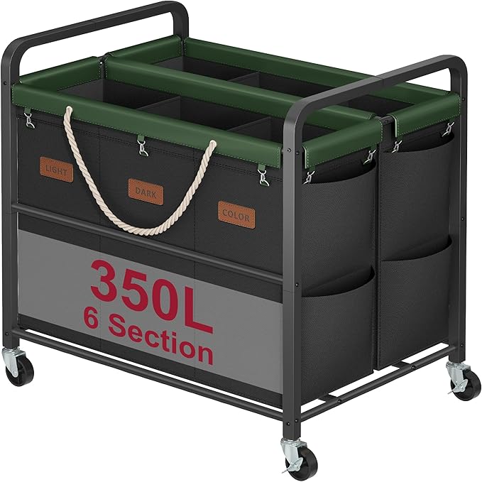 Tajsoon 350L Extra Large Laundry Sorter 6 Section, Heavy Duty Laundry Basket by Tajsoon