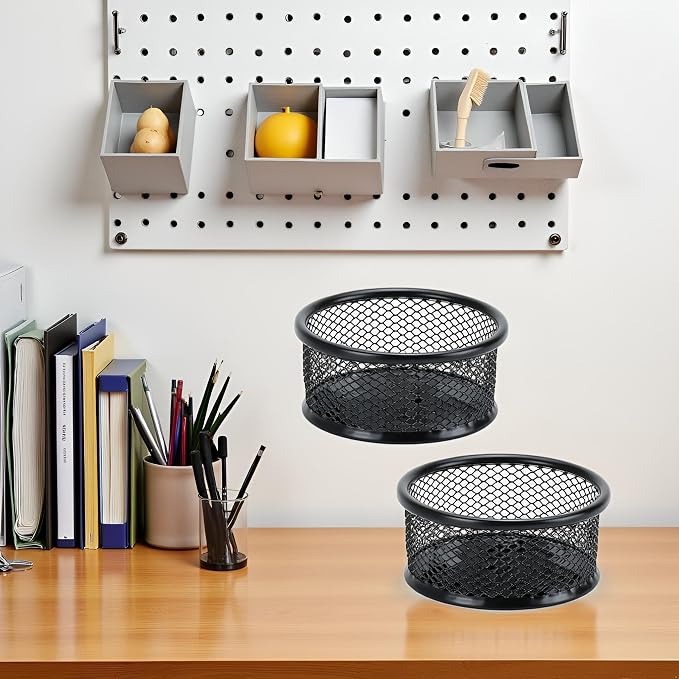 2Pcs Black Minimalist Metal Paper Clip Holder Mesh Paperclip Bowl Binder Clip - Image 5
