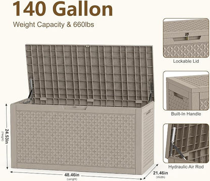 140 Gallon Outdoor Storage Box, Large Resin Deck Box, Waterproof Lockable - Image 7