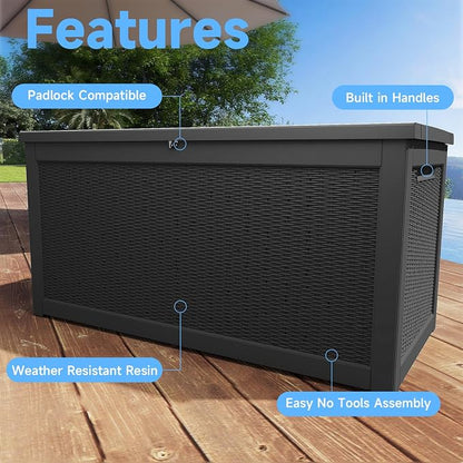 EasyUp 320 Gallon Outdoor Storage Box Waterproof, UV Resistant Resin Deck Box - Image 3