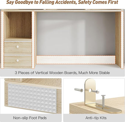 REIBII Desktop Bookshelf, High-Capacity Desk Hutch Organizer - Image 4