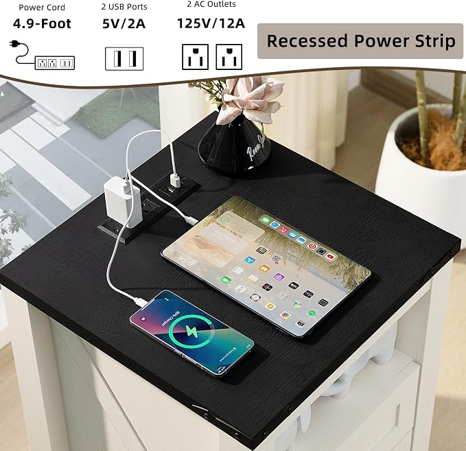 Night Stands with Charging Station Set of 2, Farmhouse Nightstand, Bed Side - Image 4