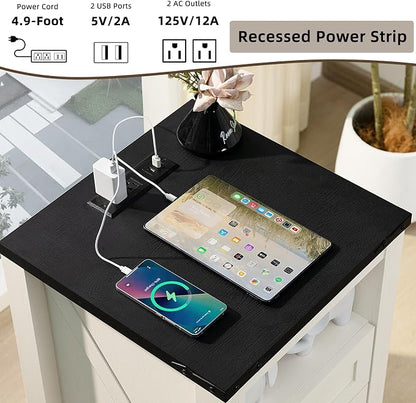 Night Stands with Charging Station Set of 2, Farmhouse Nightstand, Bed Side - Image 4