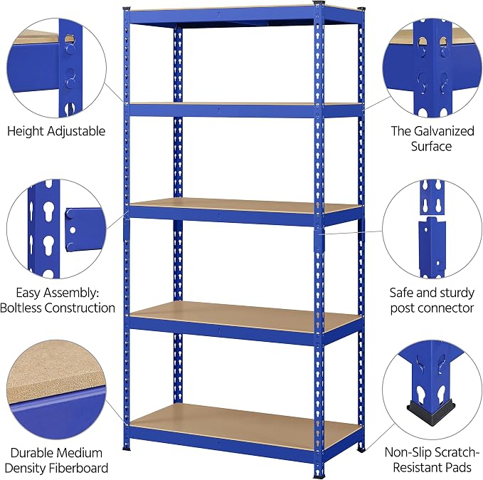 Yaheetech 5-Tier Heavy Duty Storage Shelves 35.5" W x 17.5" D x 72" H Blue | - Image 5