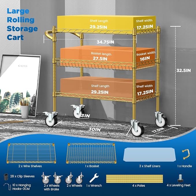 Leteuke 3 Tier Rolling Carts - Image 3