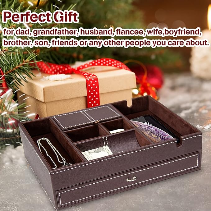 Baoyun Valet Tray for Men, 2 Layers Nightstand Organizers for Men and Women - Image 2