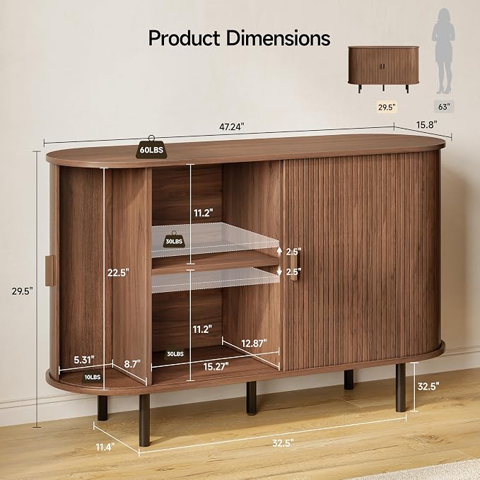 Buffet Sideboard Cabinet with Storage, Modern Accent Coffee Bar Console Table - Image 2
