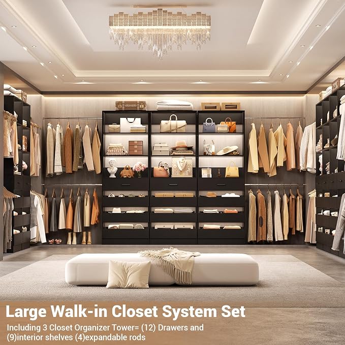 Aheaplus Closet System with 12 Drawers, 8.5-11.5Ft Wood Closet Organizer System - Image 5