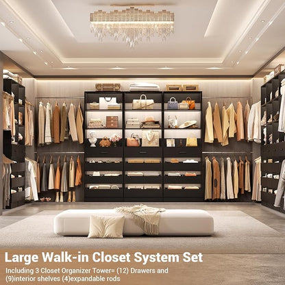 Aheaplus Closet System with 12 Drawers, 8.5-11.5Ft Wood Closet Organizer System - Image 5