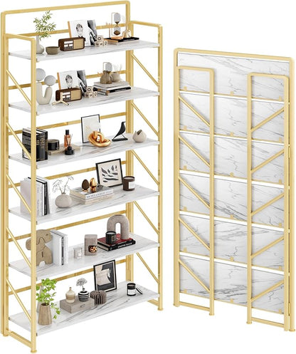 JSB 6 Tier No Assembly Folding Bookshelf, 30.3" Wide Foldable Storage Bookcase by HomeFurniture